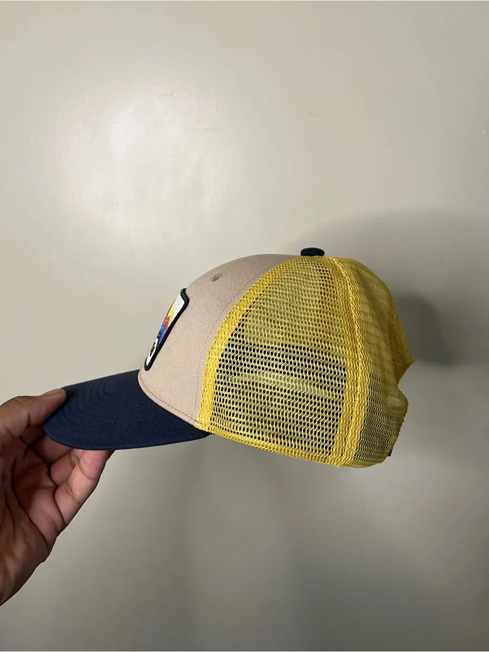 Patagonia Ridge Rise Stripe Oar Tan Yellow Youth Kids Trucker Hat Snapback